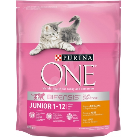 Krmivo pre mačky One Junior 1-12 s kuracím mäsom a celozrnnými obilninami, 800 g
